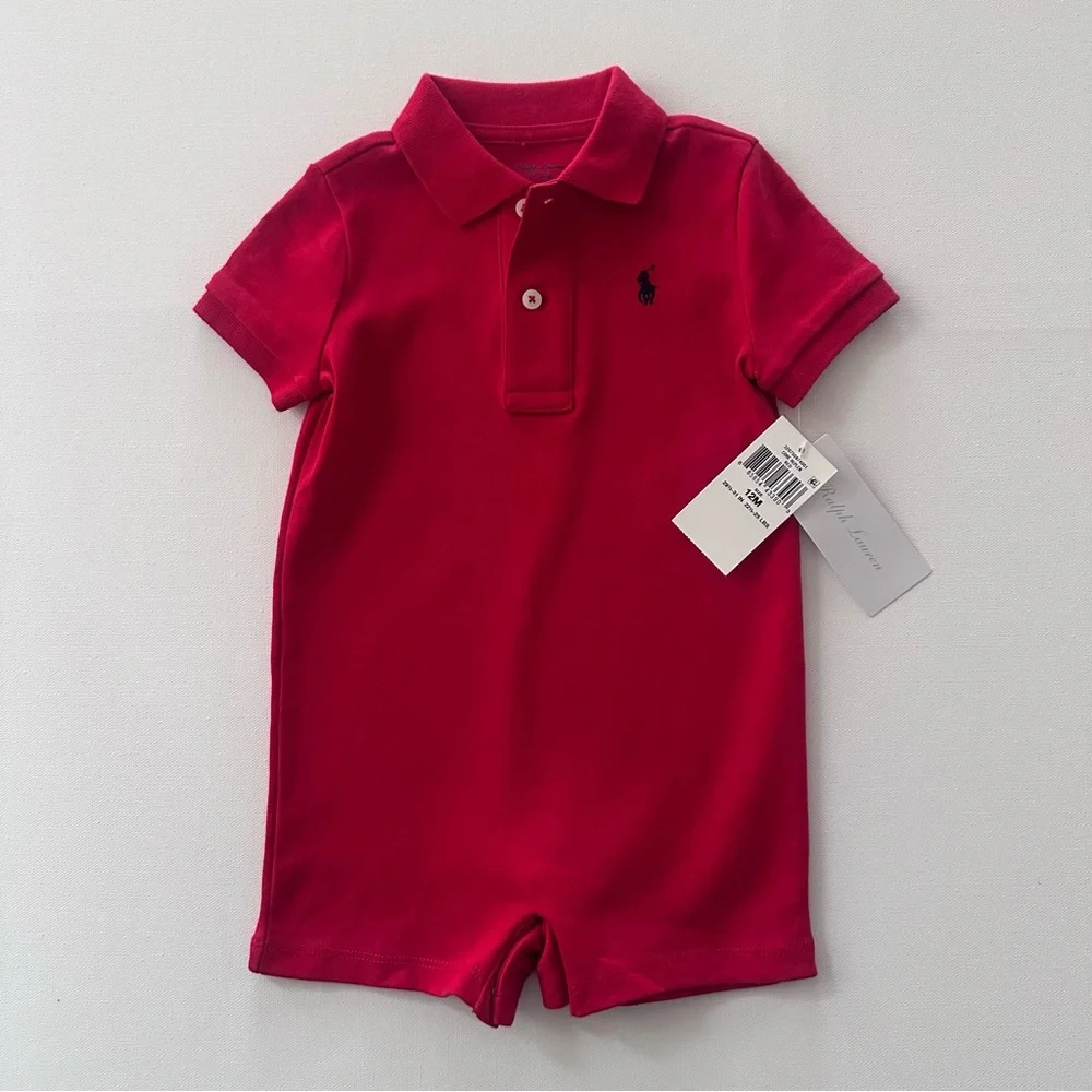 Ralph Lauren 12 Months Baby Boy Red Polo Romper Spring Summer NWT